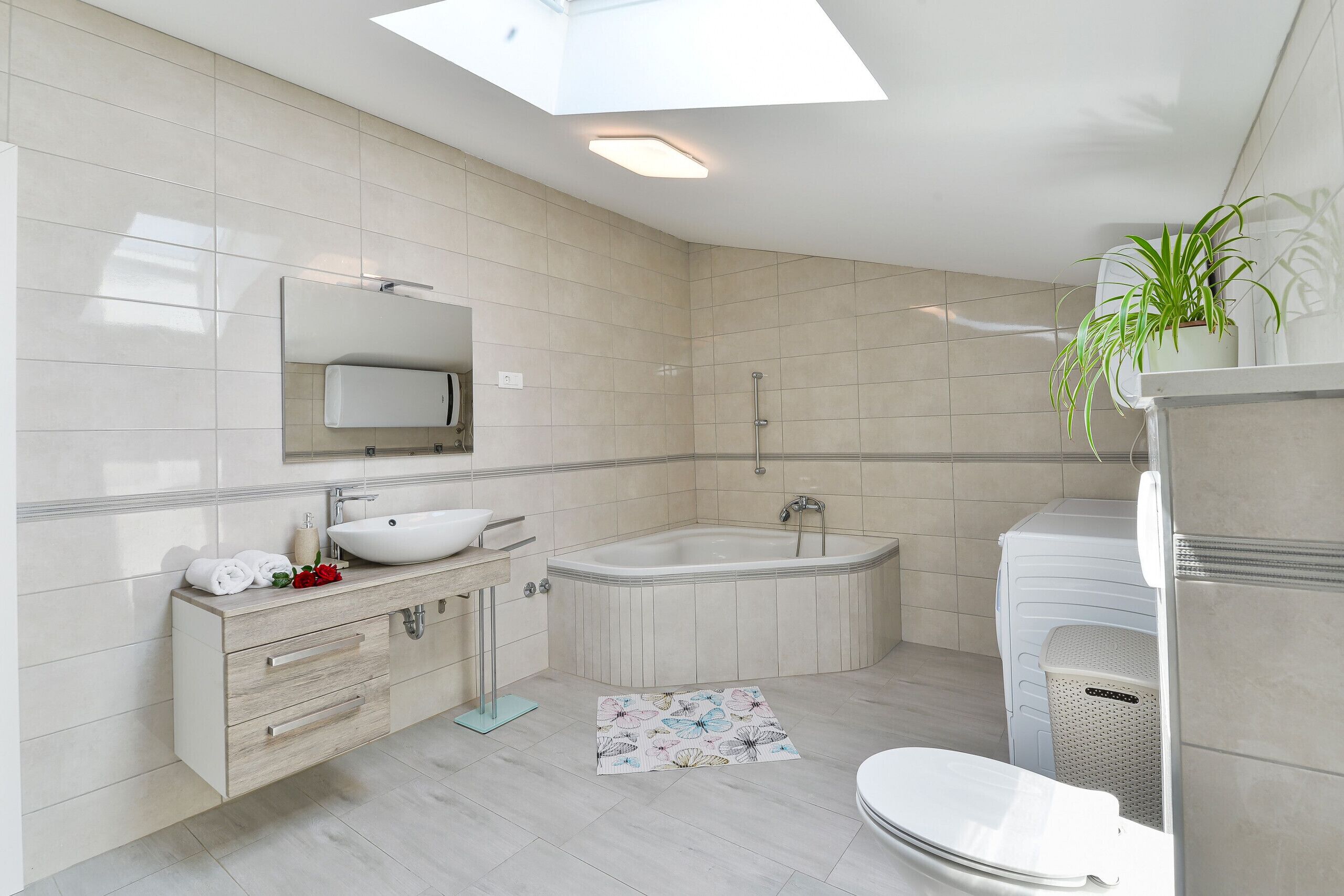 Badewanne, Haartrockner, Handtücher