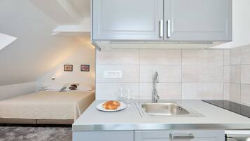 Appartement (0 Bedroom) | Coin cuisine privé | Réfrigérateur, plaque de cuisson, bouilloire électrique, grille-pain
