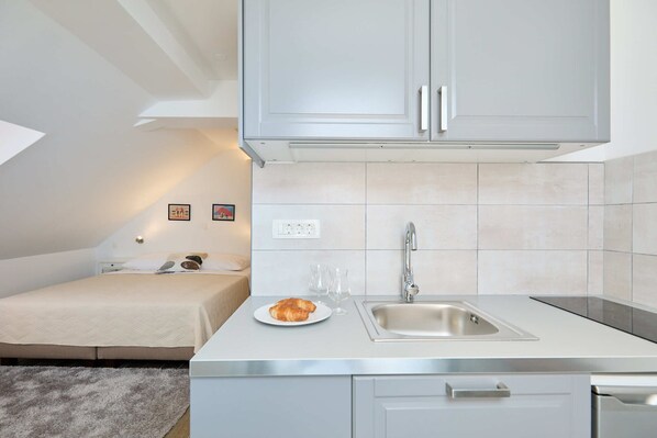 Apartment (0 Bedroom) | Private kitchenette | Fridge, stovetop, electric kettle, toaster