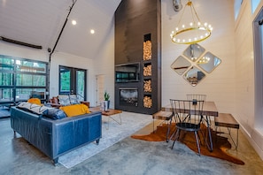 Smart TV, fireplace, video games, DVD player