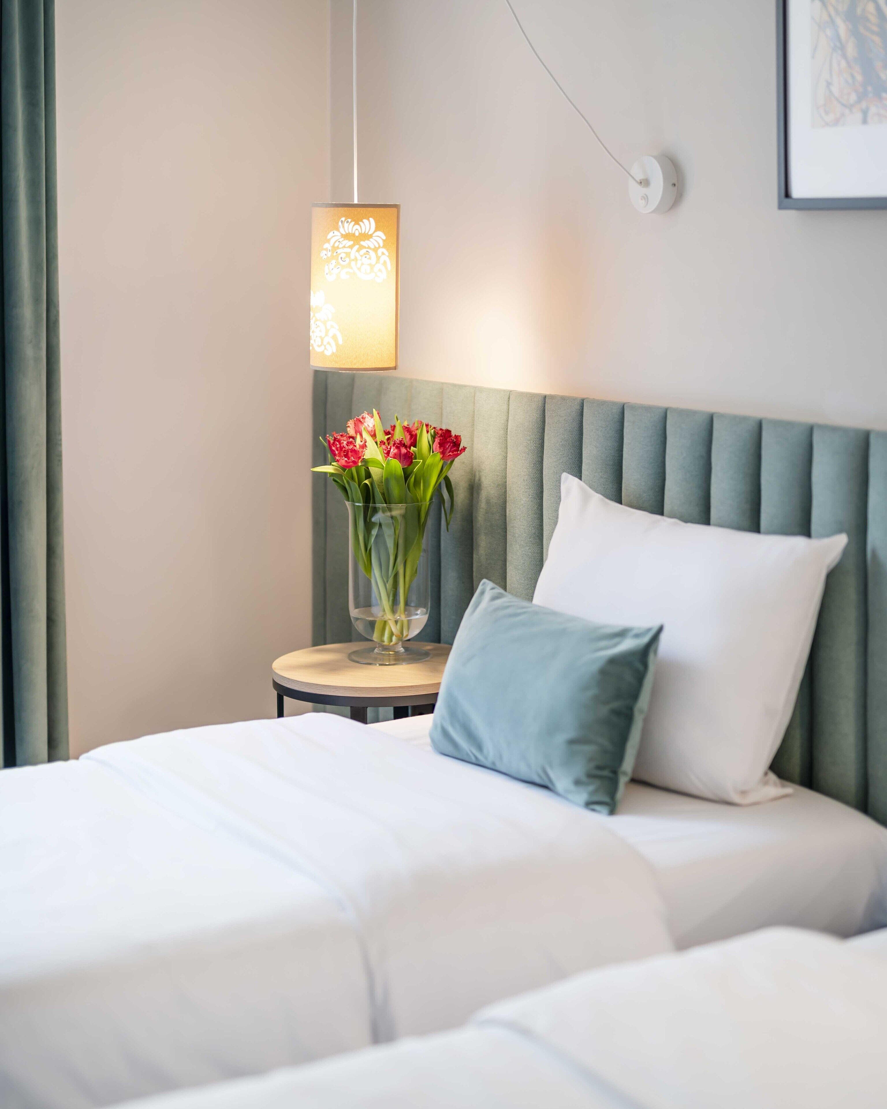 Ropa de cama hipoalergénica, escritorio y sistema de insonorización 