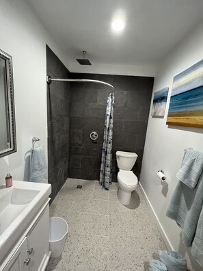 Dusche, Haartrockner, Handtücher, Seife
