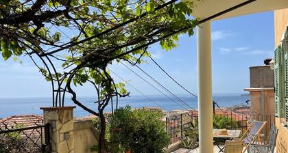 Terrace with stunning sea view and pergola with vines