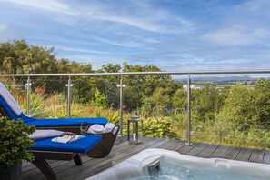 Outdoor spa tub - Hilltop Lodges with Hot Tub overlooking Loch Creran and Lismore. (Benderloch)