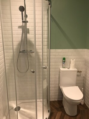 Douche, serviettes fournies, papier toilette
