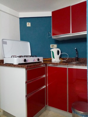 Comfort Apartment | Private kitchenette | Mini-fridge, stovetop, cookware/dishes/utensils, cleaning supplies - Dalyan Tulip Apart (Ortaca)