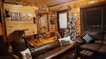 Lake View 2 bedroom Log Cabin with Loft on Lake Hamilton | Living area
