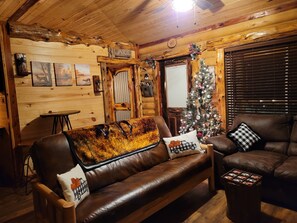 Lake View 2 bedroom Log Cabin with Loft on Lake Hamilton | Living area - Music Mountain Cabins Family Retreat (Hot Springs)