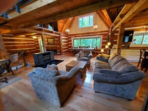 Smart TV, fireplace, video games, DVD player