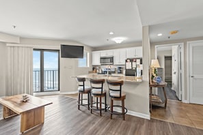 Condo, 2 Bedrooms, Balcony, Ocean View (Renaissance Tower 1111) | Private kitchen | Full-size fridge, oven, stovetop, dishwasher - Myrtle Beach Resort by Elliott Realty (Myrtle Beach)