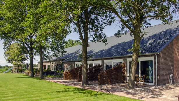A row of modern houses with large windows and a grassy lawn. - Group accommodation 32 pers, near Efteling and Beekse Bergen (Haghorst)