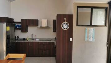 Fridge, microwave, oven, coffee/tea maker