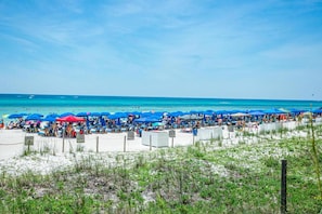 Beach nearby, sun loungers