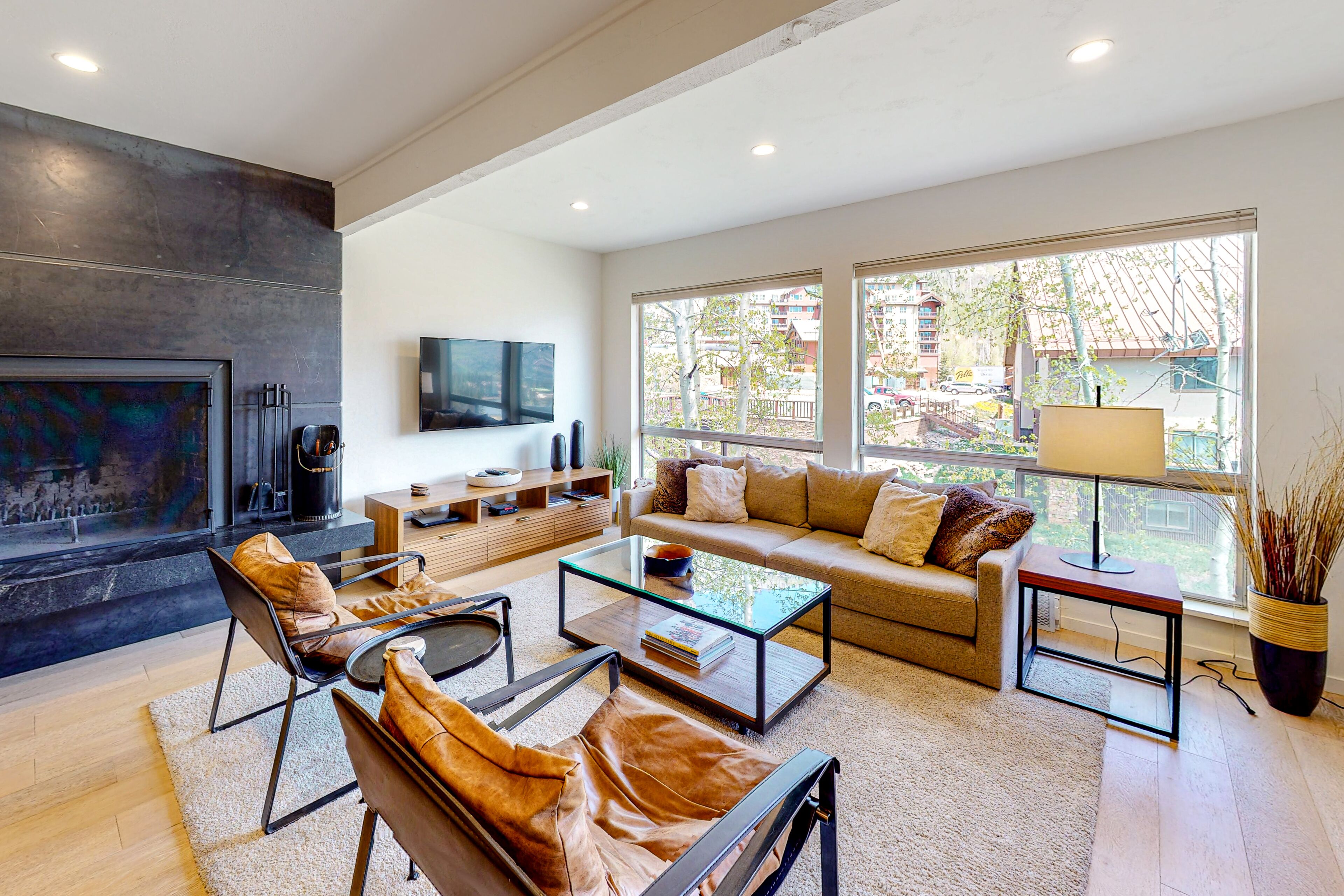 Fernseher, Kamin, DVD-Player