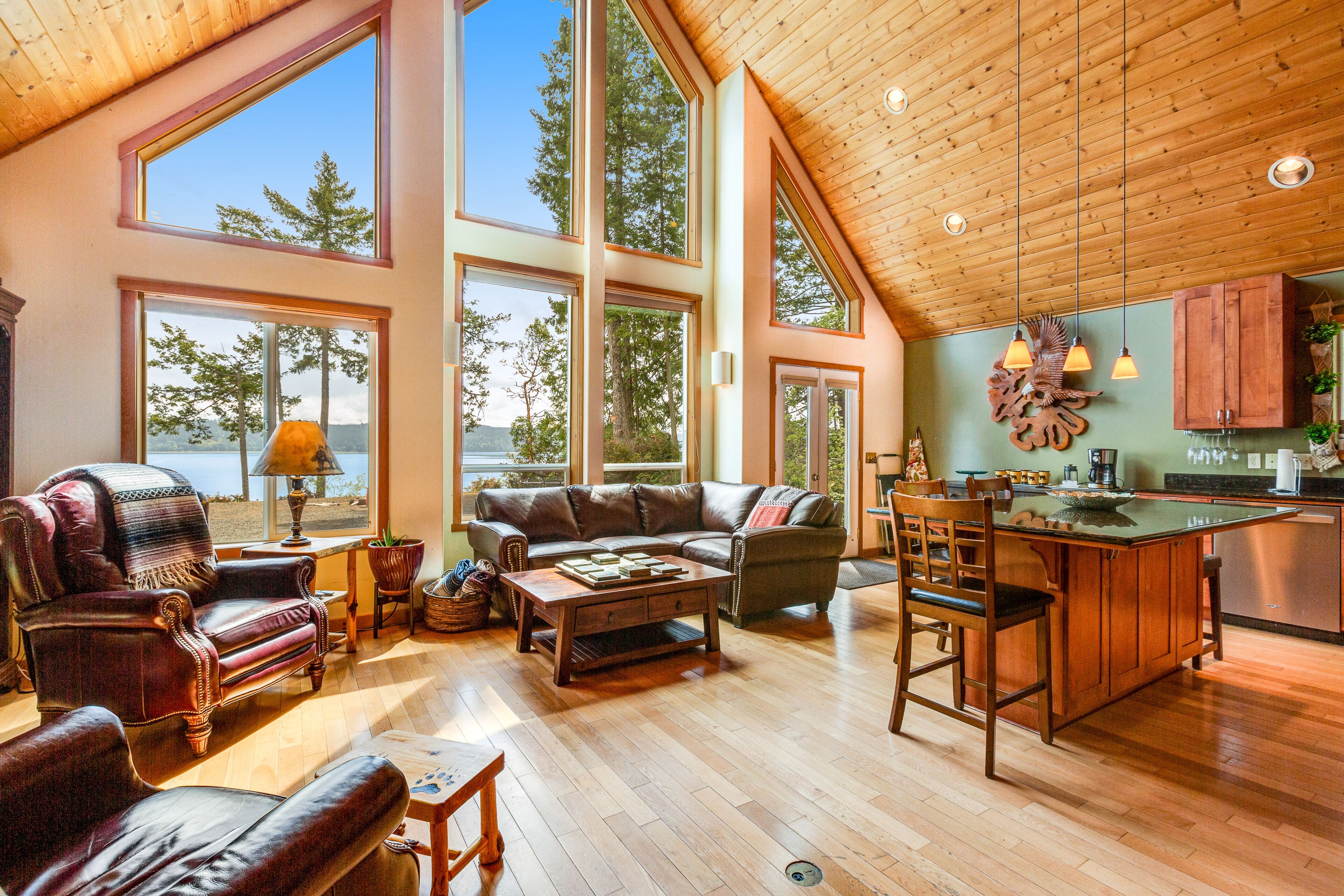 TV, fireplace, books