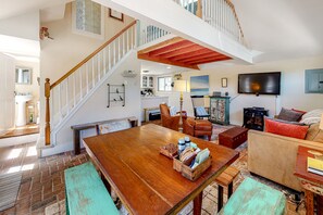 TV, fireplace, video games, books - Provincetown condo with private hot tub & W/D - across the street from ocean (Provincetown)