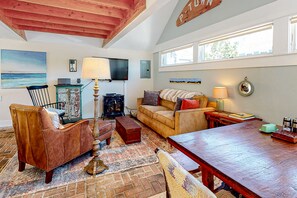 TV, fireplace, video games, books - Provincetown condo with private hot tub & W/D - across the street from ocean (Provincetown)