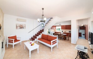 TV, fireplace - Villa Elia – Vacation villa with private pool in Vrisses, Crete (Vrýsai)