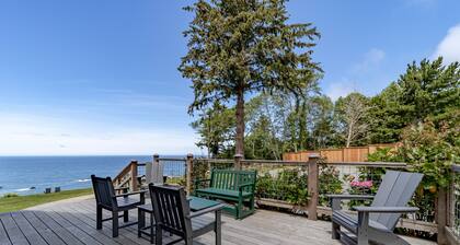 Epic view on ocean bluff, pickleball, park-like yard, fast WiFi, Craftsman home