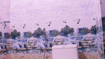 Shower, towels, soap, shampoo