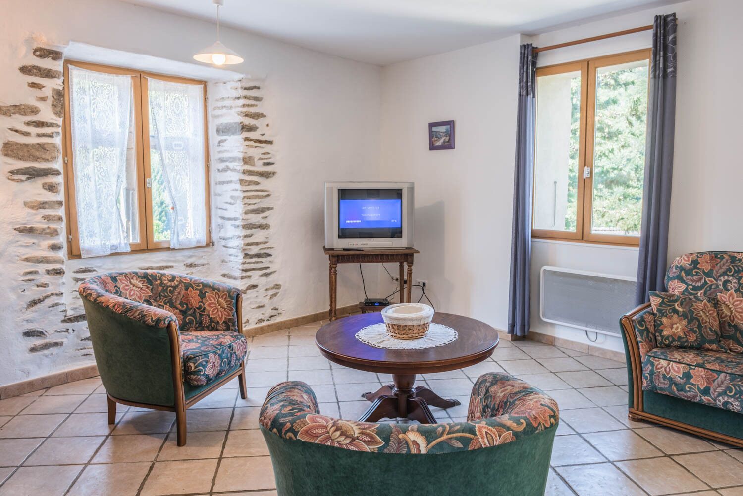 Télévision, cheminée, livres