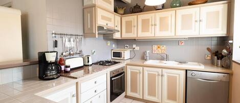 Fridge, microwave, oven, dishwasher