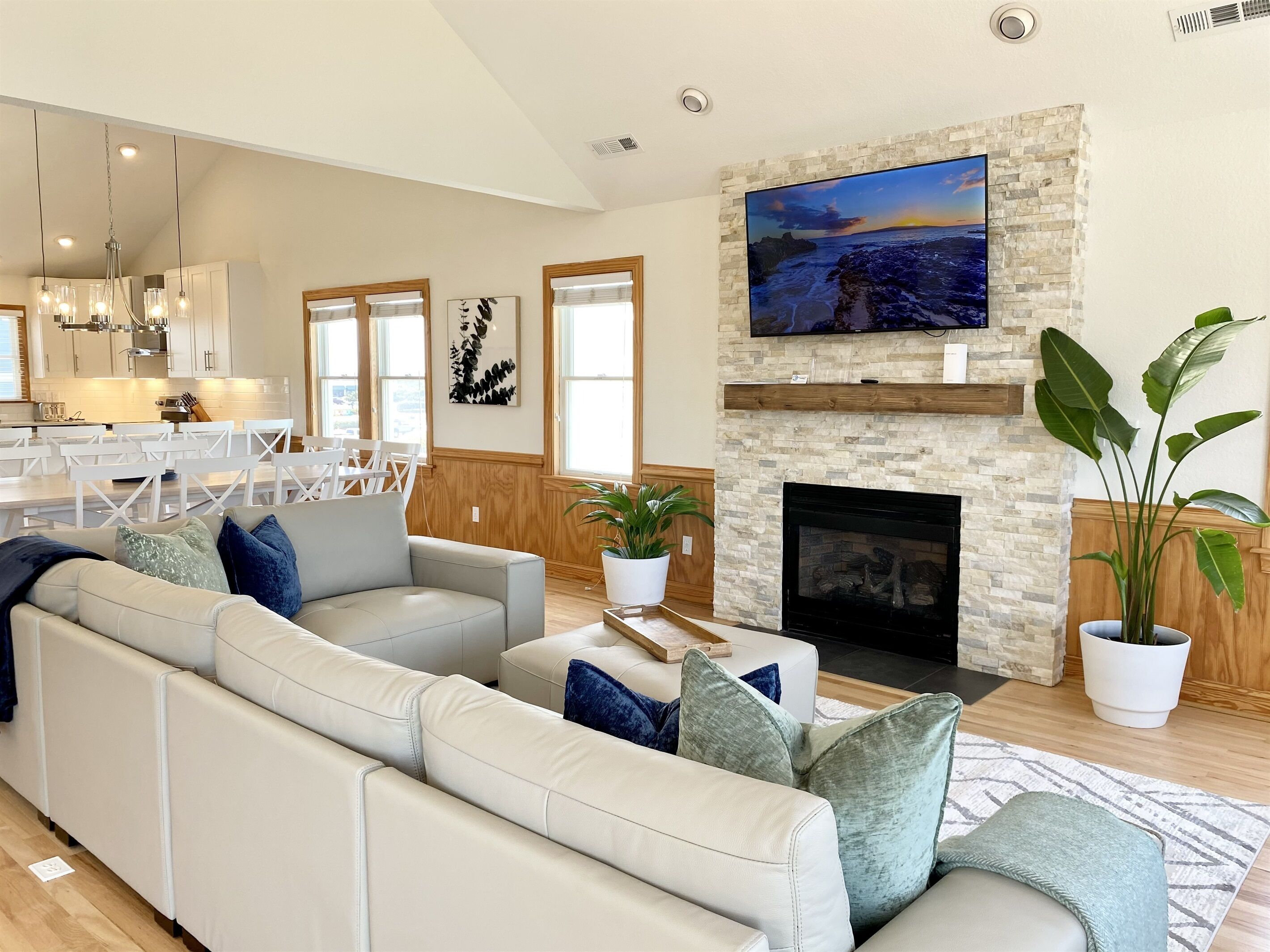 Smart TV, fireplace, foosball, table tennis