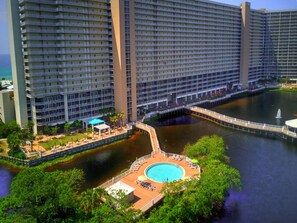 Experience panoramic views of the water from our hotel's unique balconies and atrium.