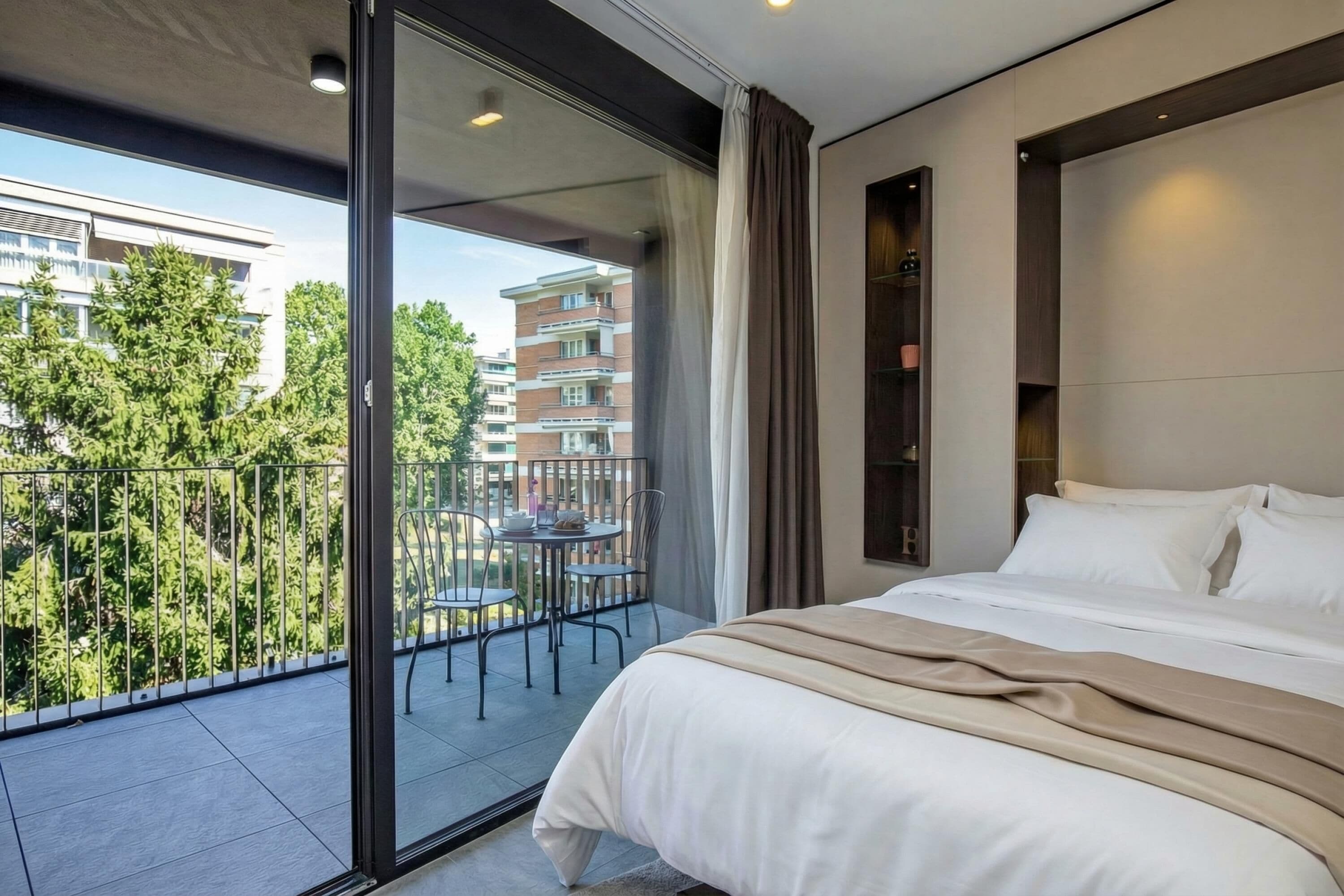 Estúdio família, sacada (ICON H Lugano 308 Suite Micro-Living) | Ferros/tábuas de passar roupa, Wi-Fi, roupa de cama