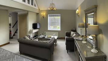 Smart TV, fireplace, DVD player, books