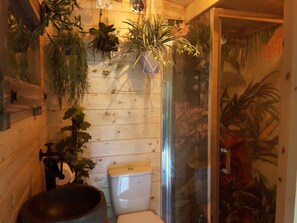 Cabin, 1 Queen Bed | Bathroom | Shower, towels - Cabin set in a Beautiful Romantic Tropical Garden (Sutton Coldfield)