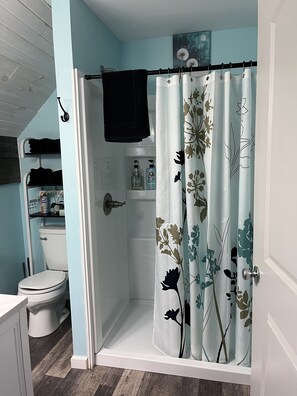 Dusche, Haartrockner, Handtücher, Seife