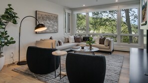 Smart TV, fireplace, stereo