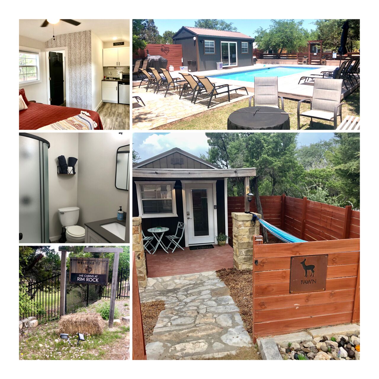 "Fawn" cabin in 3 acre tiny home resort with pool!