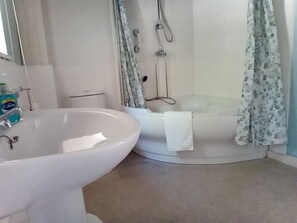 Ensemble baignoire-douche, séchoir à cheveux, serviettes fournies
