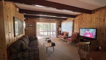 Smart TV, fireplace, video games, DVD player