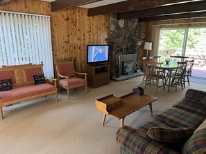 TV connectée, cheminée, jeux vidéo, lecteur de DVD