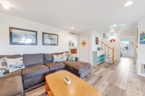 TV, DVD player, books, video library