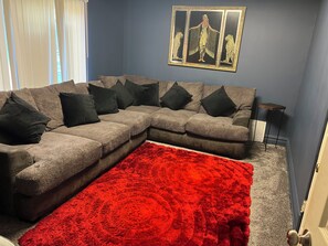 Smart TV, fireplace, DVD player, books