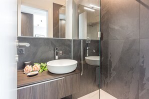 Regadera, secadora de cabello, bidet, toallas 