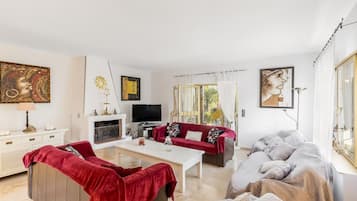 TV, fireplace