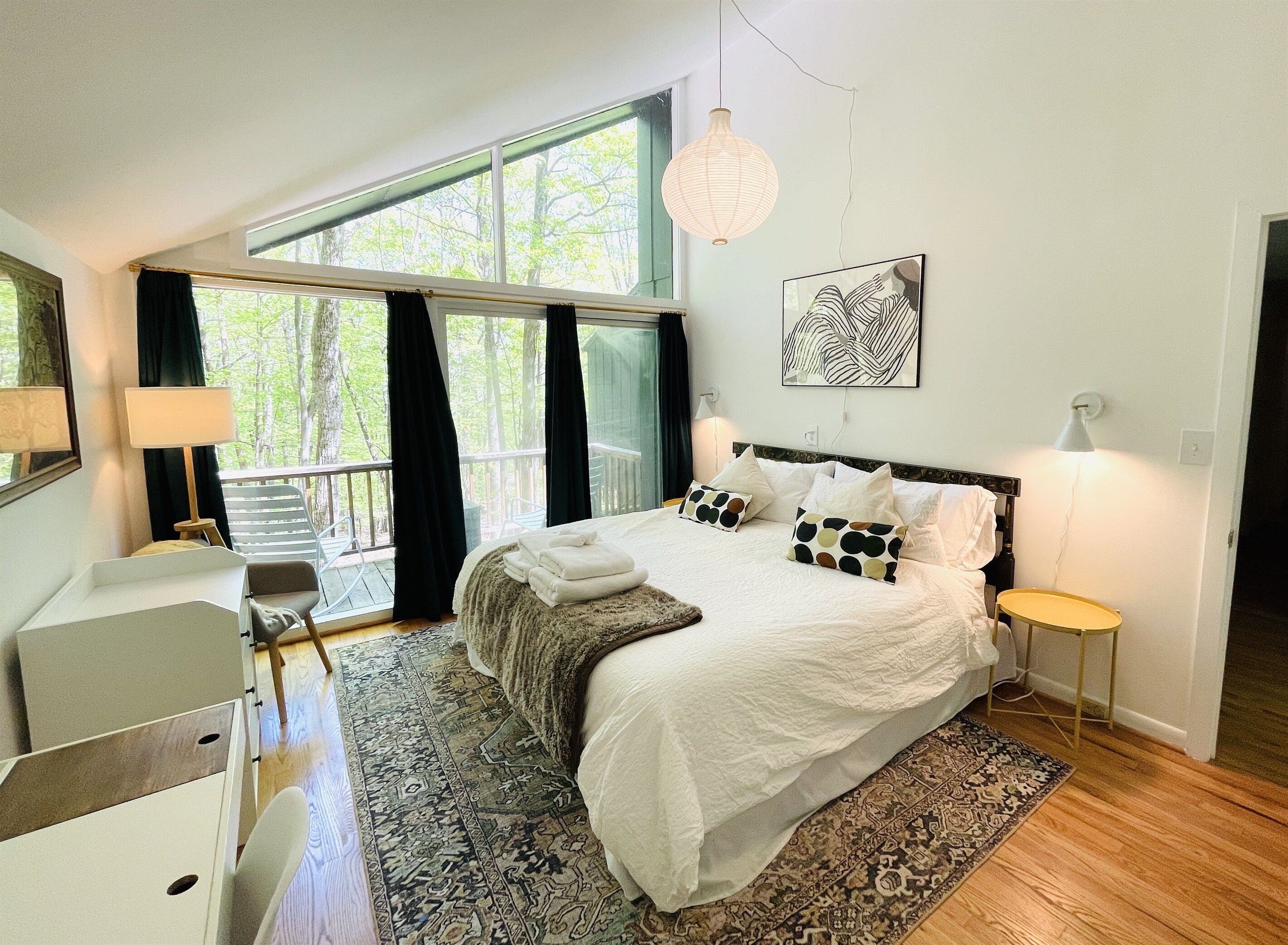 1 bedroom, desk, iron/ironing board, travel crib