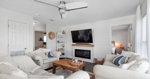 Smart TV, fireplace, video games, books
