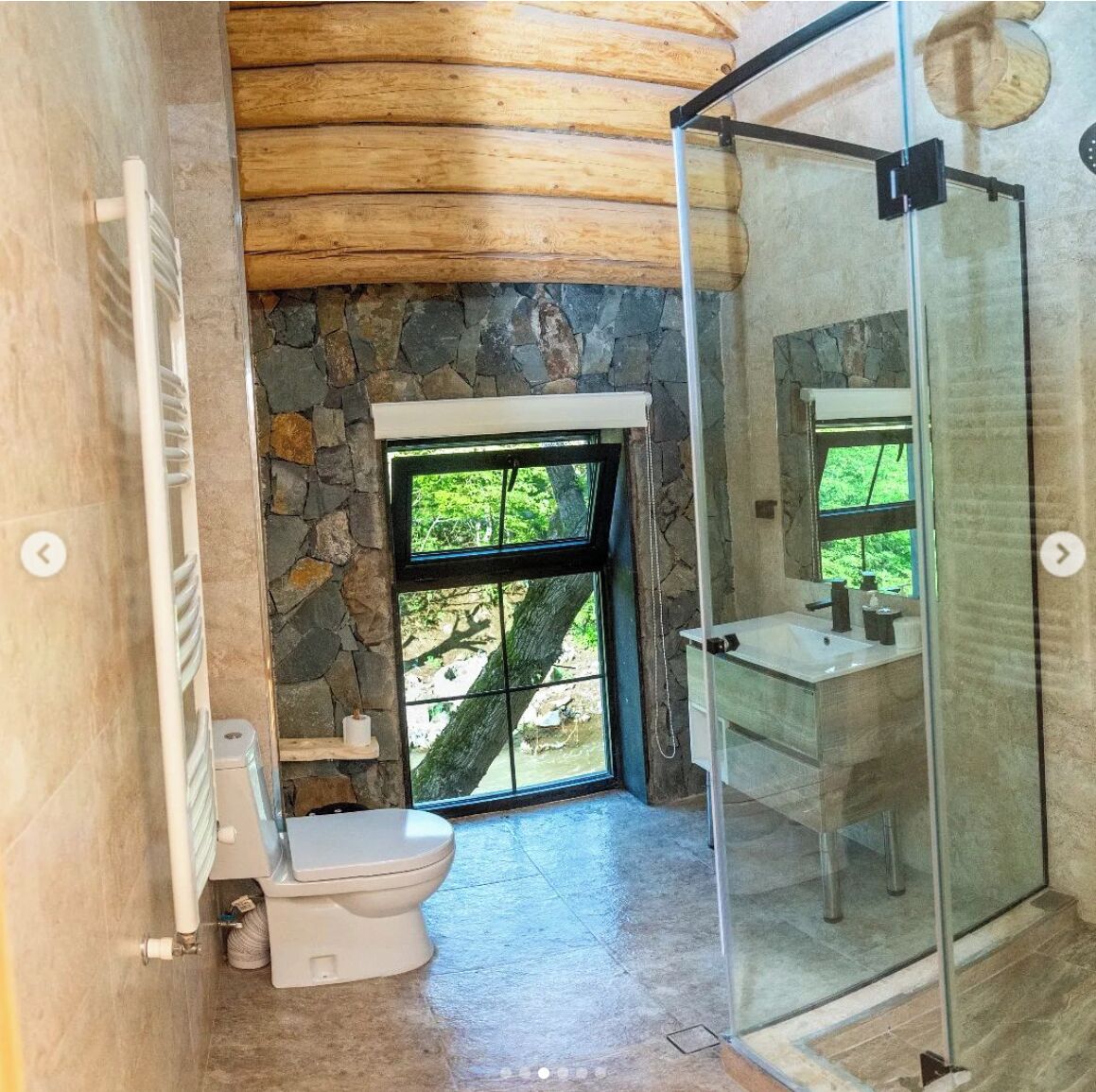 Shower, towels, soap, toilet paper