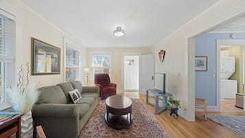 TV, DVD player, books, video library