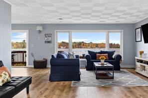 Smart TV, fireplace, ping pong, books