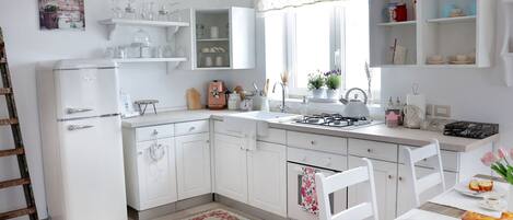 Fridge, oven, stovetop, coffee/tea maker