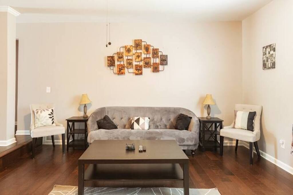 Smart TV, fireplace, foosball, printers