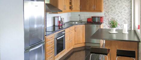 Frigorífico, placa de cocina, lavavajillas y cafetera o tetera