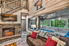 Smart TV, fireplace, video games, foosball